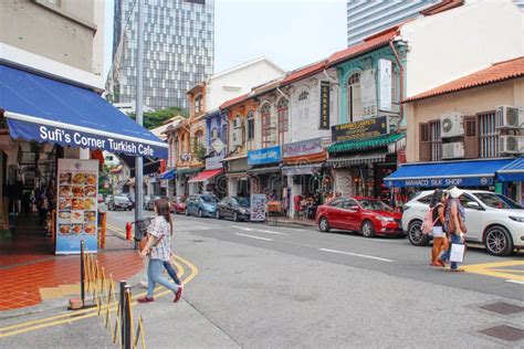 Singapore State And City Street With Colorful Shops Skyscrapers Shops
