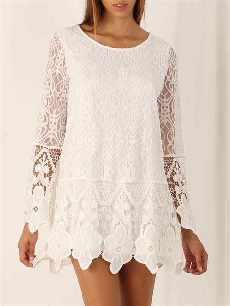 White Long Sleeve Crochet Lace Dress Emmacloth Women Fast Fashion Online