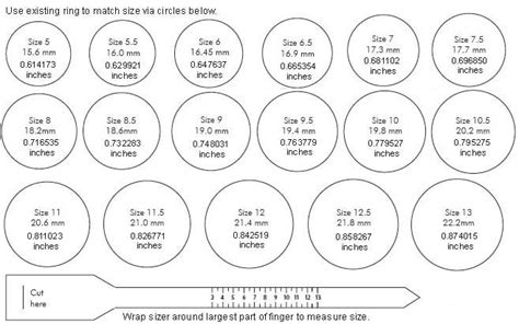 Printable Ring Size Chart Ring Sizes Chart