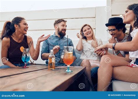 Friends Having Partying On Rooftop Stock Image Image Of Drink