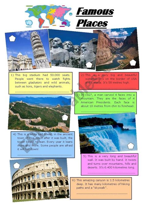 Famous Places And Landmarks Esl Worksheet By Kempyx