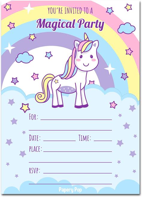 Send attractive dora the explorer invitation cards for your kids. 30 Unicorn Birthday Invitations with Envelopes - Kids ...