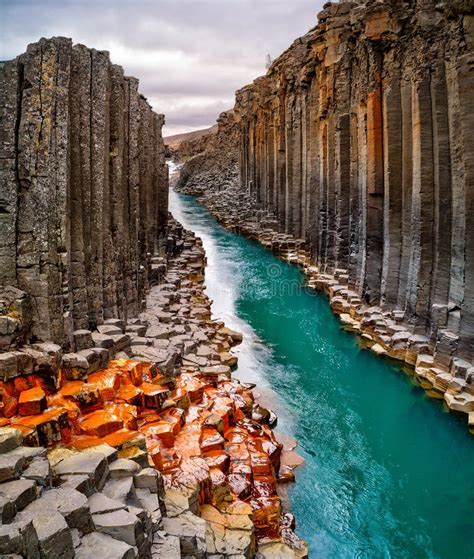Breathtaking View Of Studlagil Basalt Canyon Iceland Stock Image