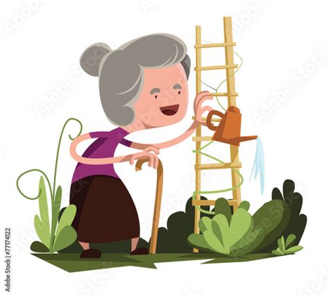 Old Granny Watering Garden Vector Illustration Cartoon Character Buy