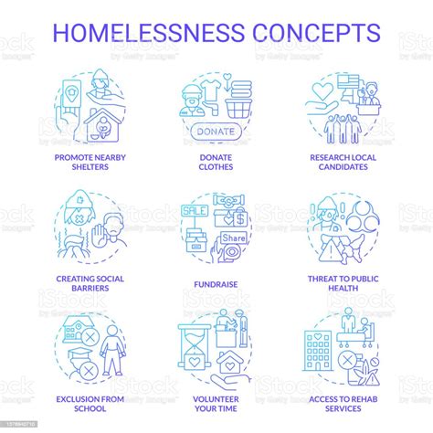 Homelessness Blue Gradient Concept Icons Set Stock Illustration