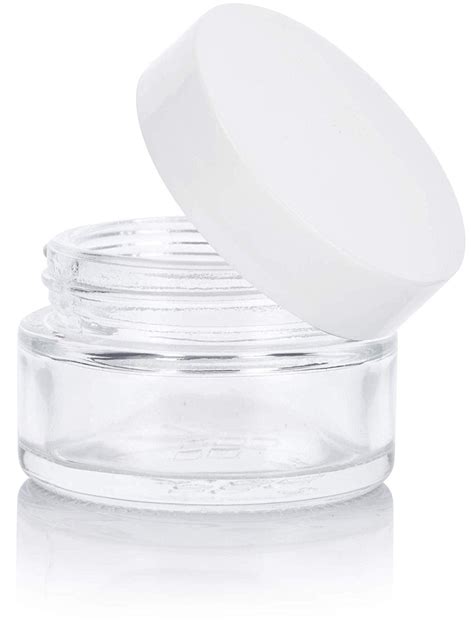 Glass Low Profile Balm Jar In Clear With White Foam Lined Lid 5 Oz 15 Ml