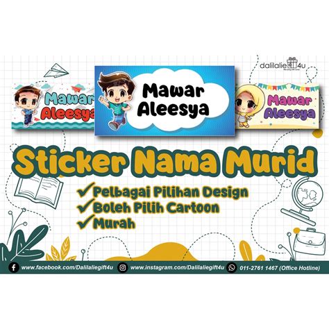 Sticker Nama Muridpelajar Sekolah Custom Design 100pcs Shopee