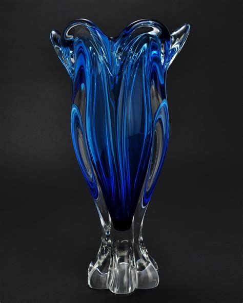 Vintage Cobalt Blue Bohemia Hand Made Art Noveau Crystal Vase Glass Vase Decor Art Glass Vase