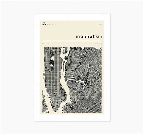 Manhattan Map Giclée Fine Art Print Minimal City Street Map Etsy