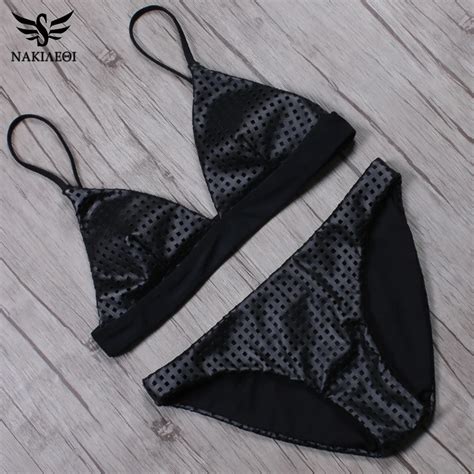 Nakiaeoi 2018 New Patchwork Pu Sexy Bikini Swimwear Women Swimsuit