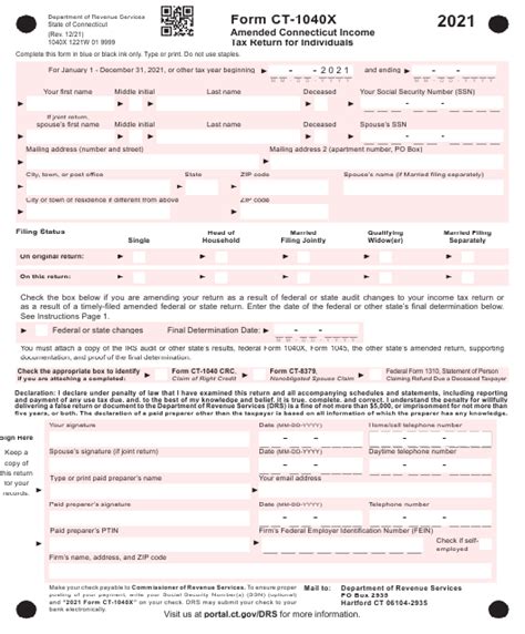 Form Ct 1040x Download Printable Pdf Or Fill Online Amended Connecticut