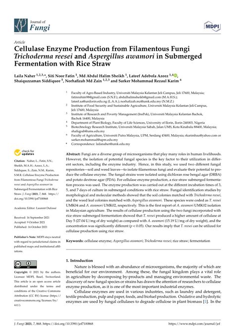 PDF Cellulase Enzyme Production From Filamentous Fungi Trichoderma Reesei And Aspergillus