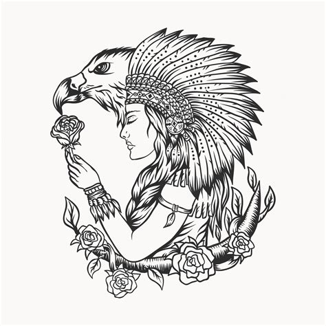 Premium Vector Female Native American Eagle Vector Illustration