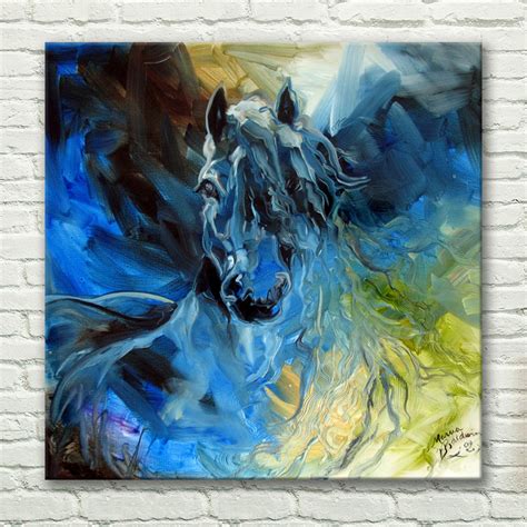 Modern Abstract Home Decor Art Crazy Blue Horse Oil