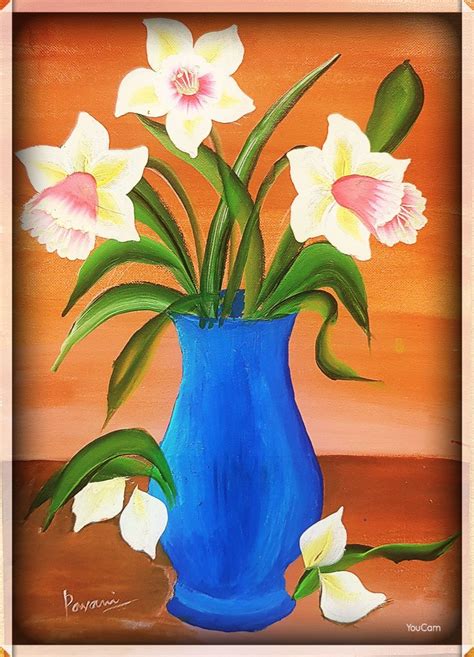 Jasmine Flower Drawing Vase Painting Flower Easy Acrylic Canvas Drawing