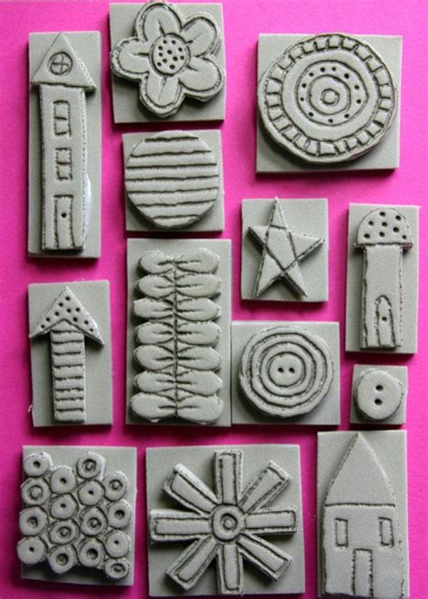 Foam Stamps Set 3 Hand Carved Mixed Media Etsy Handmade Stamps