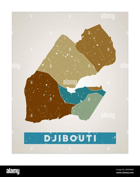 Djibouti Map Country Poster With Regions Old Grunge Texture Shape Of