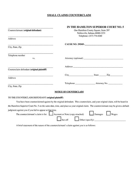 Indiana Counterclaim Form Fill Online Printable Fillable Blank PdfFiller