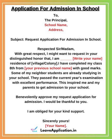 Application For School Admission 12 Sample And Format 2022