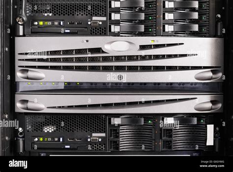 Rack Mounted Blade Servers And System Storage Front View Stock Photo