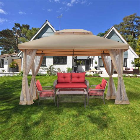 Garden Outdoor Gazebo Patio Canopy 10 X 12 With Sheer Curtain Fully