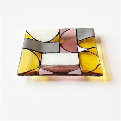 Fused Glass Dish Mid Century Modern Vintage Style Plate Etsy Fused Glass Dishes Glass