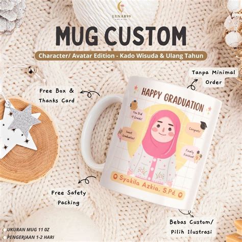 jual mug t wisuda ultah cute character edition mug custom kado wisuda birthday shopee