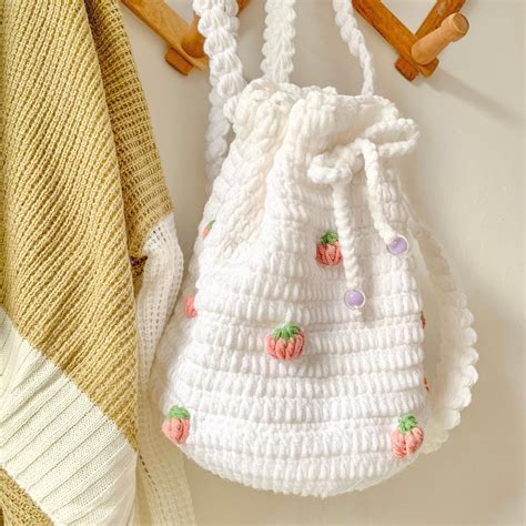 Strawberry Crochet Bag Ver2 Crochet Crossbody Or Backpack Minimalist