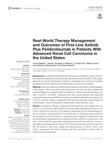 Pdf Real World Therapy Management And Outcomes Of First Line Axitinib