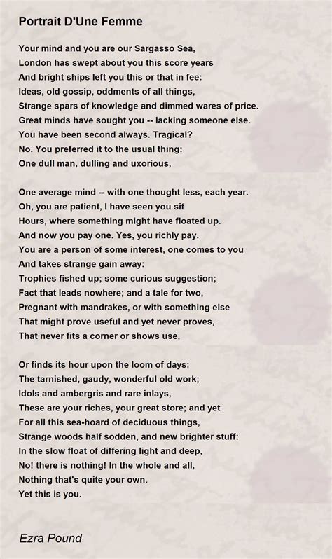Portrait Dune Femme Poem By Ezra Pound Poem Hunter