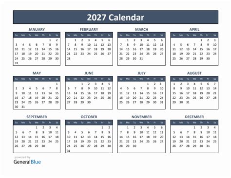 Free 2027 Calendars In Pdf Word Excel