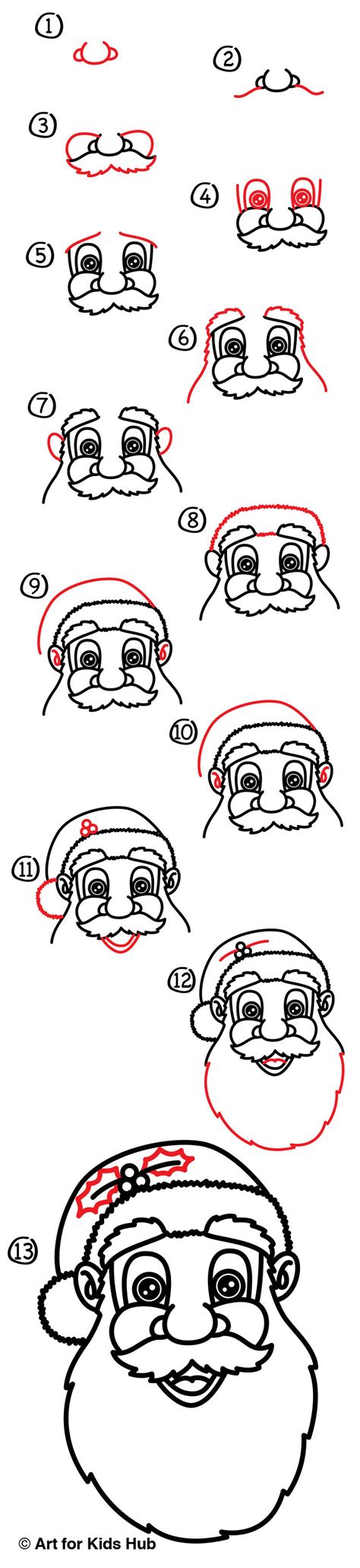 As the santa clause is drawn, the little kids can easily draw now many more things to decorate their tree. How To Draw Santa Claus's Face - Art For Kids Hub