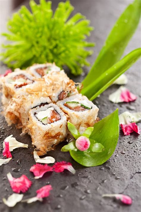 Bonito Sushi Rolls Stock Photo Image Of Leaf Japanese 77606600