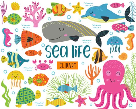 Sea Life Clipart Ocean Clipart Coral Reef Fish Clipart Etsy Uk