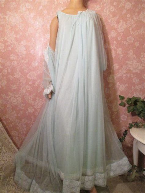 blue sheer chiffon miss elaine vintage nightgown peignoir robe etsy night gown vintage
