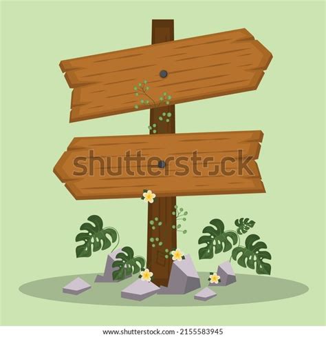 Wooden Sign Arrows Leaves Stock Vector Royalty Free 2155583945