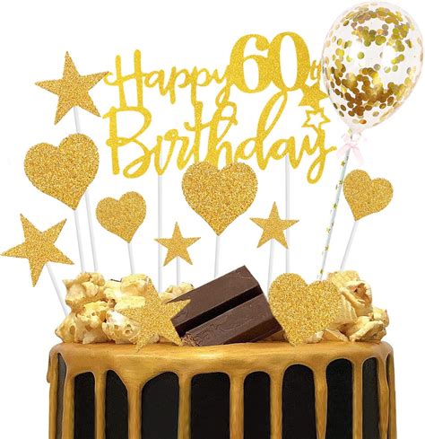 Buy 60th Birthday Cake Topper Set Happy 60th Birthday Cake Topper Gold