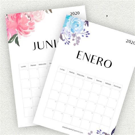 Calendario para imprimir diseño bonito con flores para descargar gratis Organiza tu año