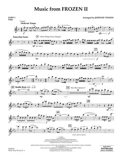 Music From Disneys Frozen 2 Arr Johnnie Vinson Pt1 Flute Sheet