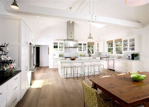 Vaulted Ceilings In The Kitchen Large Island With Pendant