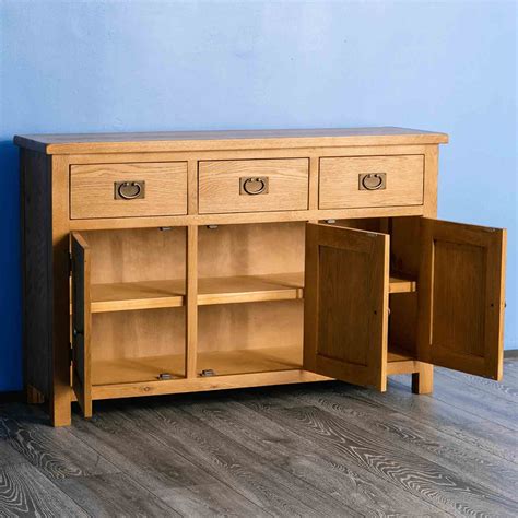 Surrey Oak Large Sideboard Cabinet With 3 Doors And 3 Drawer Traditional