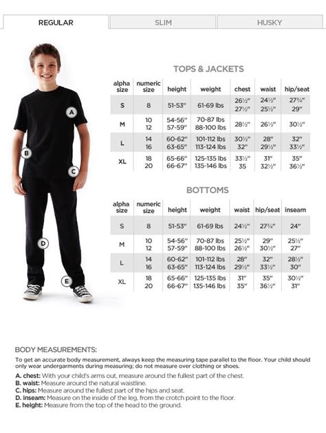 Boys Jeans Size Chart Gallery Of Chart 2019