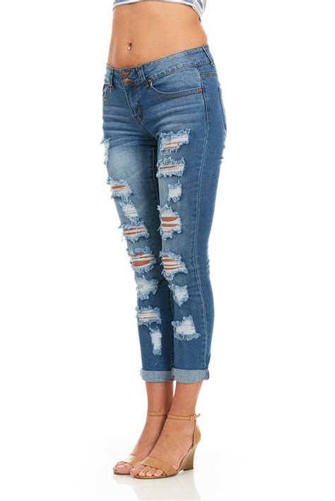 Cover Girl Ripped Jeans For Women Juniors Distressed Slim Fit Skinny Cuffed Ebay