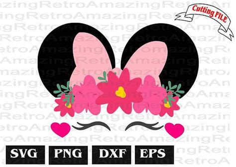 Pretty Pink Floral Minnie Mouse Ears Instant Download SVG PNG Minnie