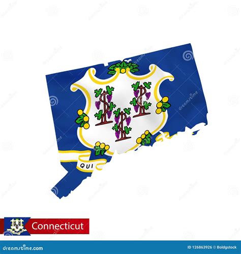 Connecticut State Map With Waving Flag Of Us State Stock Vector