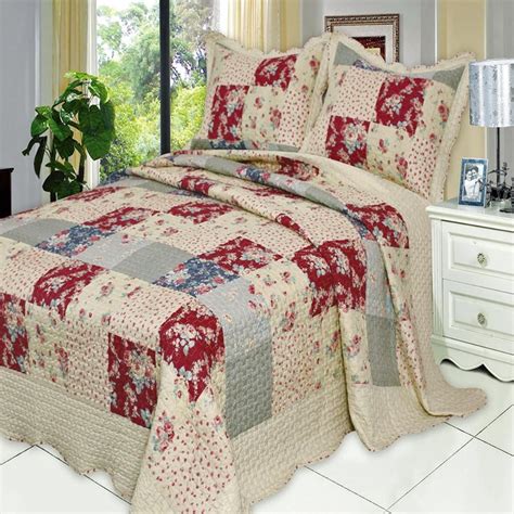 French Country Floral Patchwork Quilt Coverlet Set Oversized Rustic