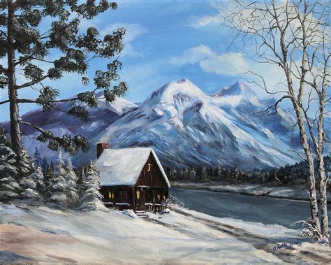 Snowy Mountain Cabin Painting By C Keith Jones Pixels