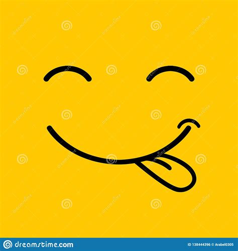 Yummy Smile Cartoon Line Emoticon With Tongue Lick Mouth Stock Vector