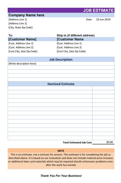Microsoft Excel Estimate Template For Your Needs