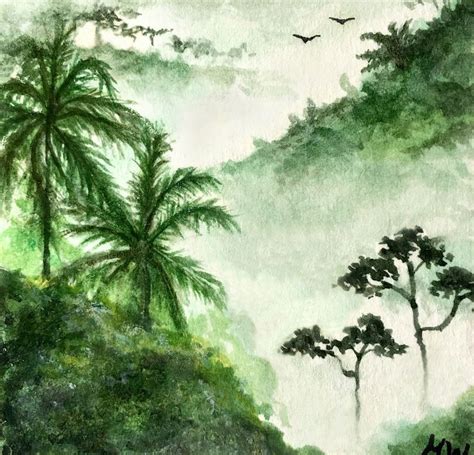 Watercolor Rainforest Jungle Art Sky Art Painting Jungle Drawing